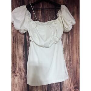 White Oversize Puff Sleeve Mini Sheath Dress Romantic Idem Ditto Party Prom SZ S